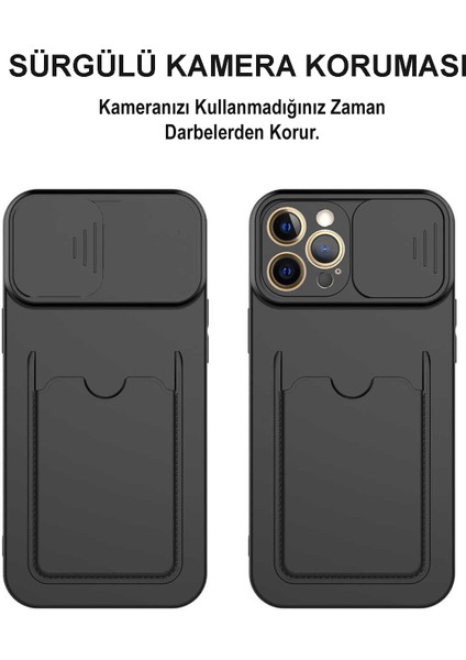 Case World Caseworld Apple iPhone 7 Kapak Lensi Açılır Kapanır Kamera Korumalı Kartvizitli Silikon Kılıf - Pudra