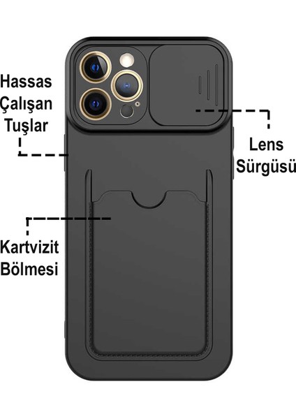 Caseworld Apple iPhone Se 2020 Kapak Lensi Açılır Kapanır Kamera Korumalı Kartvizitli Silikon Kılıf - Lacivert