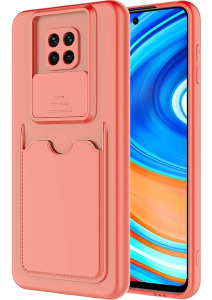 Caseworld Xiaomi Redmi Note 9 Pro Kapak Lensi Açılır Kapanır Kamera Korumalı Kartvizitli Silikon Kılıf - Turuncu