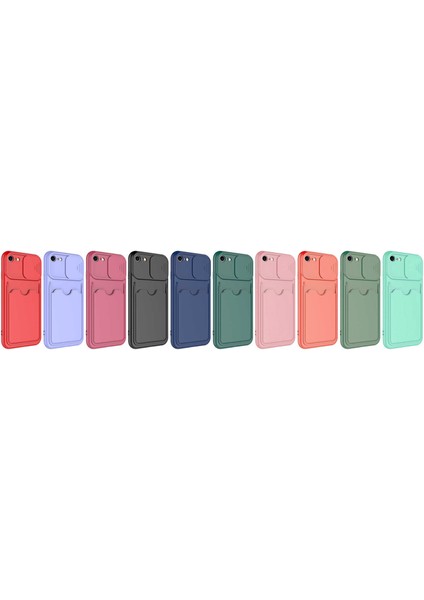 Case World Caseworld Apple iPhone 8 Kapak Lensi Açılır Kapanır Kamera Korumalı Kartvizitli Silikon Kılıf - Siyah