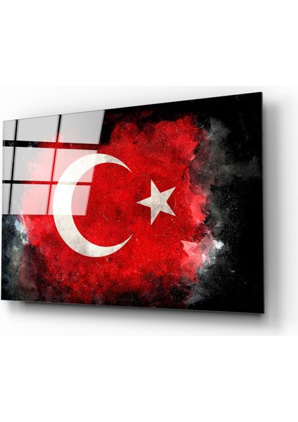 Türk Bayrağı Siyah Fon Cam Tablo