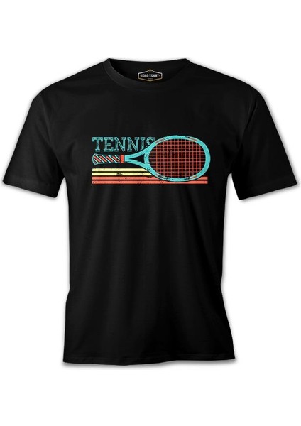 Tenis - Raket Yatay Siyah Erkek Tshirt