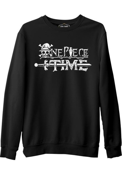One Piece - Time Siyah Erkek Kalın Sweatshirt