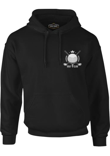 Golf Kulübü - Golf Club Siyah Erkek Fermuarsız Kapşonlu