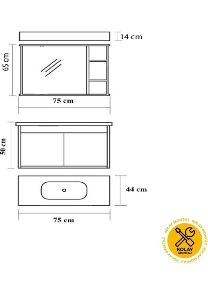 Galata Banyo Dolabı Takımı 75 cm Beyaz