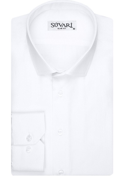 Armür Desenli Slim Fit Beyaz Erkek Gömlek