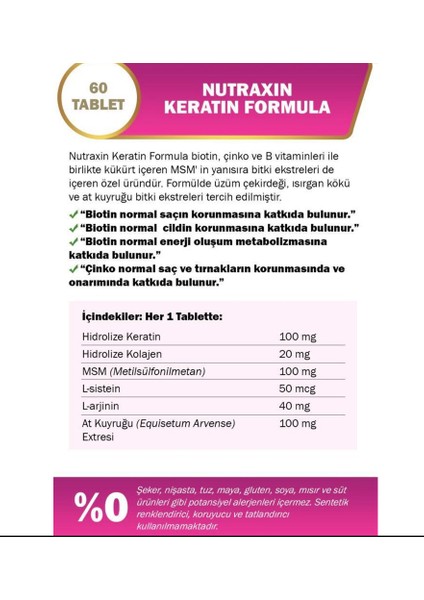 Keratin Formula 60 Tablet X2 Adet fiyatları