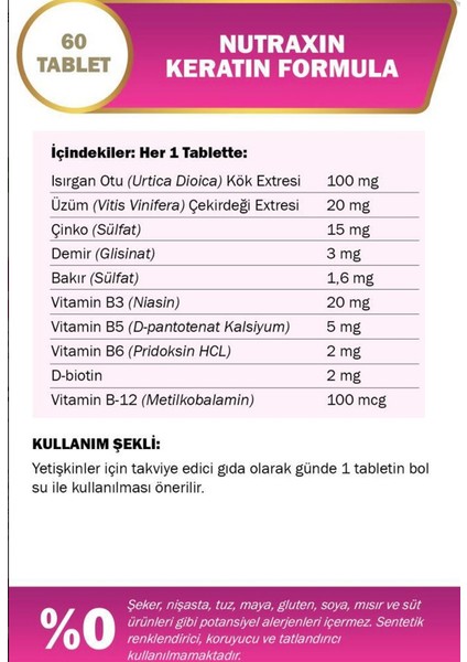 Keratin Formula 60 Tablet + Selenyum Takviyesi 100 Mcg 100 Tablet modelleri