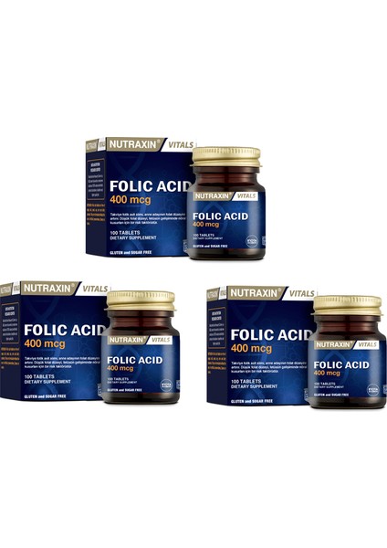 Folic Acid 400 Mcg 100 Tablet X3 Adet