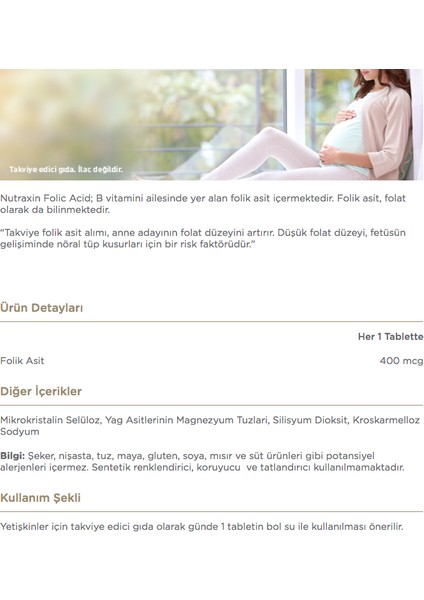 Folic Acid 400 Mcg 100 Tablet X3 Adet