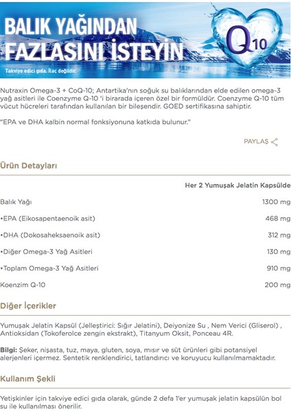 2'li Balık Yağı Set - Omega-3 Ultra 2500 Mg Balık Yağı 30 Yumuşak Kapsül + Koenzim Q10 Içeren Omega-3 + Co Q-10 60 Yumuşak Kapsül fiyatları