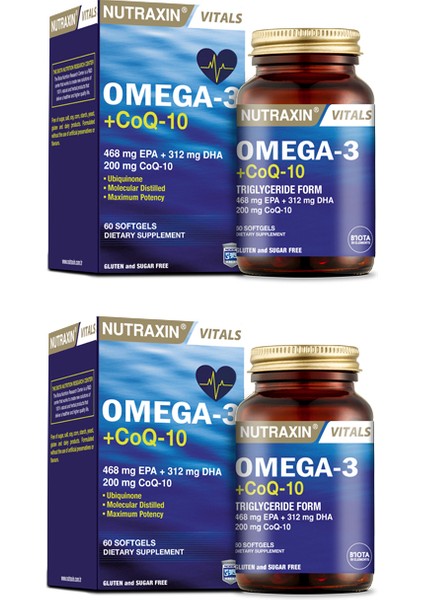 Koenzim Q10 Içeren Balık Yağı - Omega-3 +Coq-10 60 Yumuşak Kapsül 2 Adet