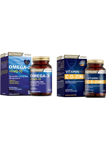 Koenzim Q10 Içeren Balık Yağı - Omega-3 + Co Q-10 60 Yumuşak Kapsül + Vitamin Max (C ,d, Zinc) 60 Tablet