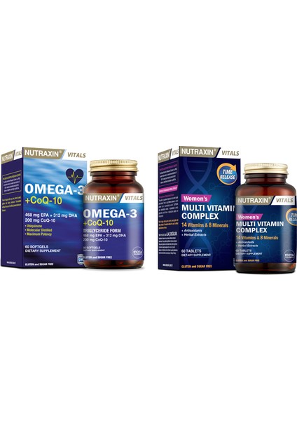 Koenzim Q10 Içeren Balık Yağı - Omega-3 + Co Q-10 60 Yumuşak Kapsül + 14 Vitamin 8 Mineral Içerikli Multivitamin ve Mineral Complex Kadın 60 Tablet