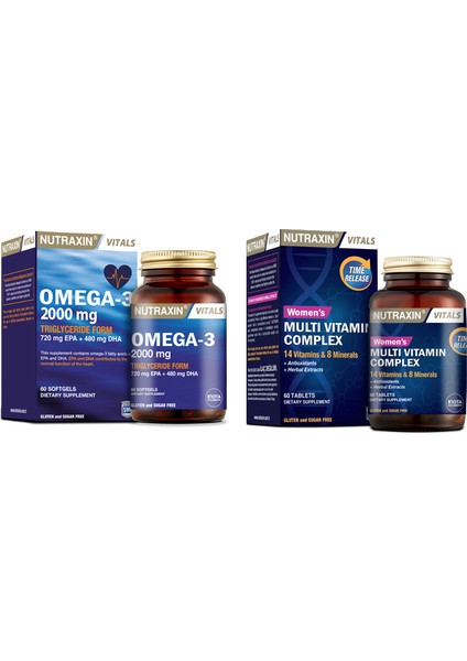 Omega 3 Balık Yağı 2000 Mg 60 Yumuşak Kapsül + Multivitamin ve Mineral Complex Kadın 60 Tablet