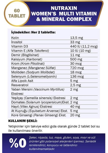 Omega 3 Balık Yağı 2000 Mg 60 Yumuşak Kapsül + 14 Vitamin 8 Mineral Içerikli Multivitamin ve Mineral Complex Kadın 60 Tablet