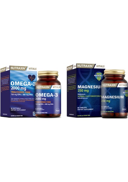 Omega 3 Balık Yağı 2000 Mg 60 Yumuşak Kapsül + Magnezyum Takviyesi 250 Mg 60 Tablet