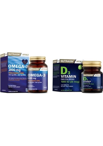 Omega 3 Balık Yağı 2000 Mg 60 Yumuşak Kapsül + D3 Vitamini 1000 Iu 120 Tablet