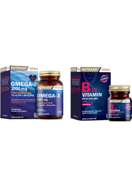 Omega 3 Balık Yağı 2000 Mg 60 Yumuşak Kapsül + B12 Vitamini 1000 Mcg 60 Dilaltı Tableti