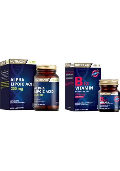 Alfa Lipoik Asit 200 Mg 60 Tablet + B12 Vitamini 1000 Mcg 60 Dilaltı Tableti