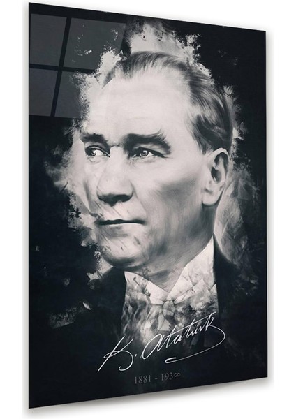 Atatürk Silüeti Dikey Cam Tablo