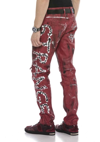 CD608 Kırmızı Beyaz Elle Boyama Kot Pantolon
