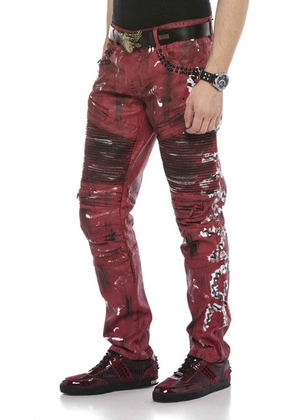 CD608 Kırmızı Beyaz Elle Boyama Kot Pantolon