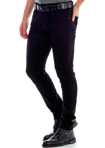 Cipo & Baxx CD319A Siyah Slim Fit Rahat Erkek Jean Kot Pantolon