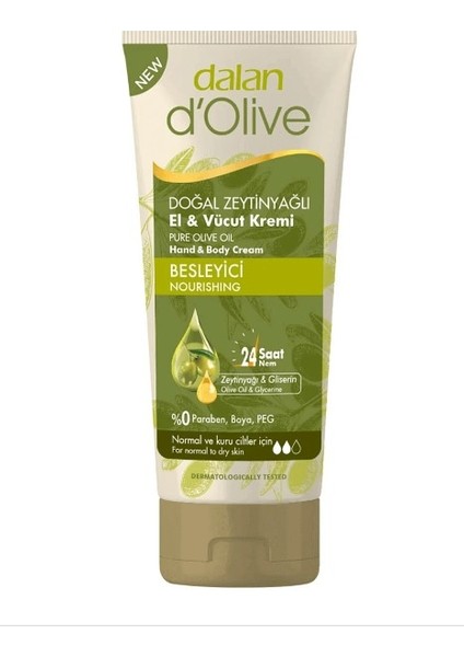 D'olive Doğal Zeytinyağlı El ve Vücut Kremi Besleyici 250ML