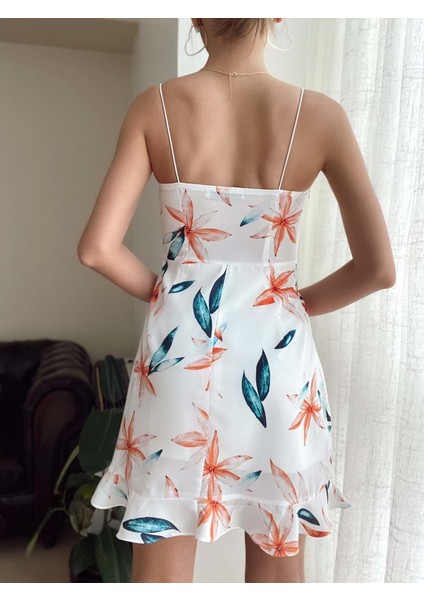 Kadın Ip Askılı Yaprak Desenli Lovely Elbise - Beyaz - L fırsatları