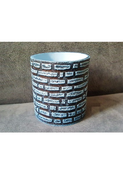 Tuğla Dekorlu 9cm Saksı Silikon Kalıp K-302, Polyester Taş Tozu Alçı Kalıbı