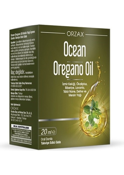 Orzax Ocean Oregano Oil 20 ml Damla Sıvı Takviye Edici Gıda