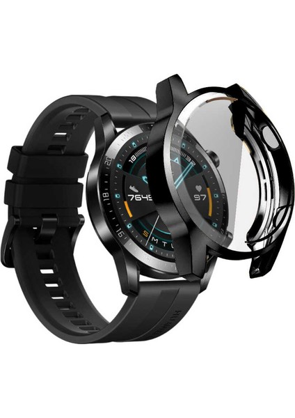 Nezih Case Kasa ve Ekran Koruyucu Huawei Watch Gt2 46MM Uyumlu (Hafif Kompakt Tasarım) Siyah