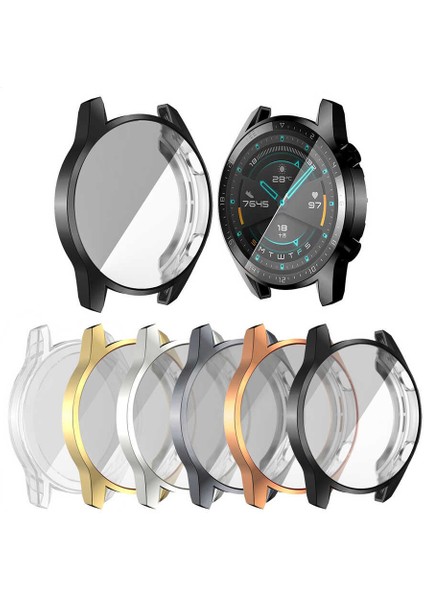 Nezih Case Kasa ve Ekran Koruyucu Huawei Watch Gt2 46MM Uyumlu (Hafif Kompakt Tasarım) Siyah