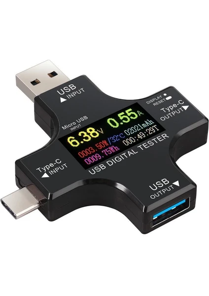 USB 3.0 Type-C Dc Dijital Volt-Ampermetre Gerilim Akım Ölçüm Aleti