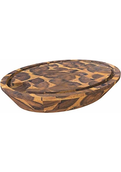 Interbuild Masif Akasya End Grain, Samurai Oval Doğrama Kasap Bloğu, 39 x 29 x 5, 8 cm.- Altın Tik