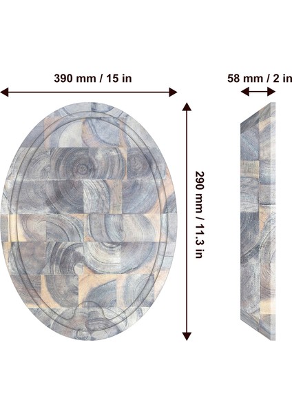 Interbuild Masif Akasya End Grain, Samurai Oval Doğrama Kasap Bloğu, 39 x 29 x 5, 8 cm.- Organik Beyaz