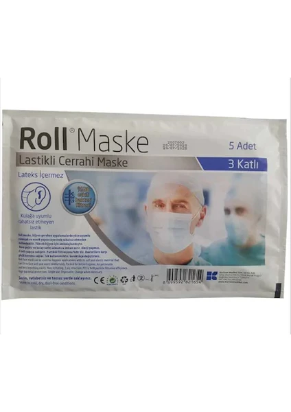 Lastikli 3 Katlı Cerrahi Maske 5 Li