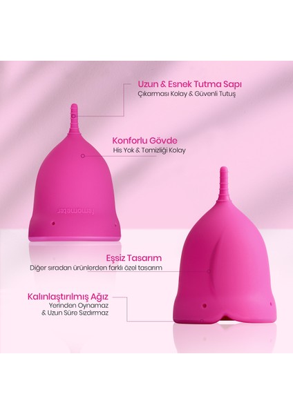 femometer® Adet Kabı - Medikal Sınıf Silikon Menstrual Cup / Regl Kabı (B Size)