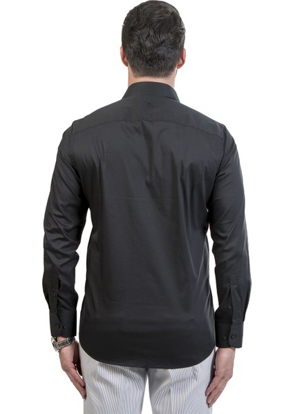 Siyah Klasik Slim Fit Gömlek fırsatları