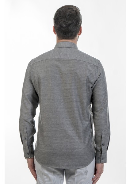 Pamuklu Slim Fit Gri Klasik Erkek Gömlek