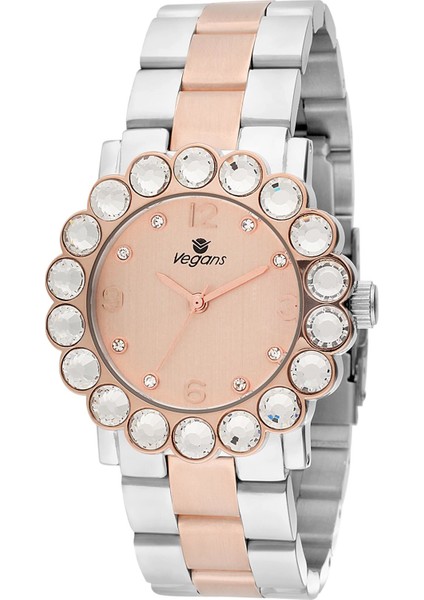 2550 Taşlı Çelik Kordonlu Kadın Kol Saati