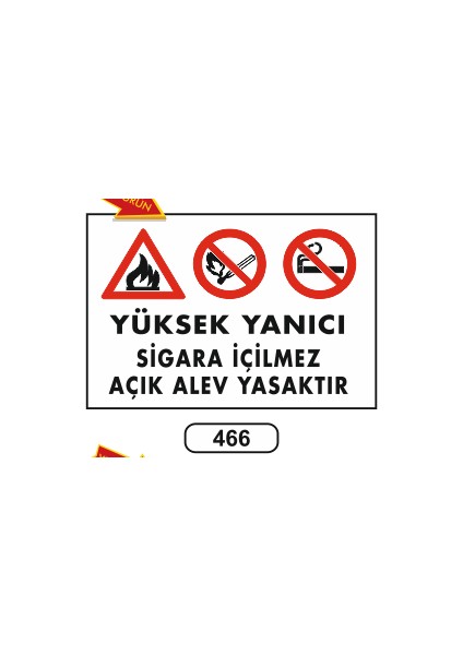 Yüksek Yanıcı Sigara Içilmez Açık Alev Yasaktır Uyarı Levhası 25 x 35 cm