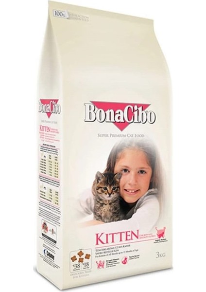 Bonacibo Kitten Tavuklu (Hamsi ve Pirinç Eşliğinde) Yavru Kedi Maması 1,5 Kg.