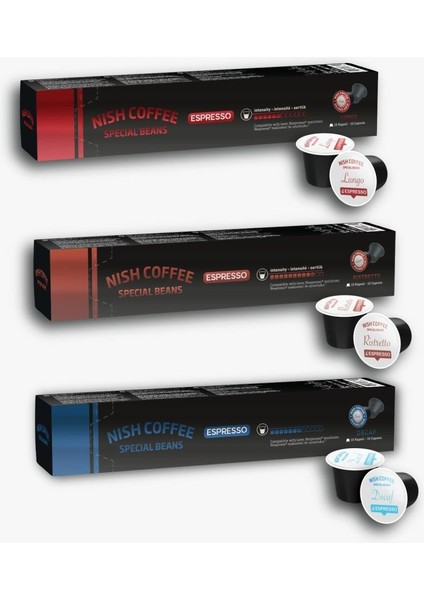 Nish Kahve Nespresso Uyumlu Kapsül Kahve 6 Lungo 10 Ristretto 7 Decafeinatto