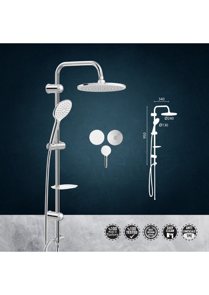 Deluxe Choreme Rain Tepe Duş Seti VS-5110