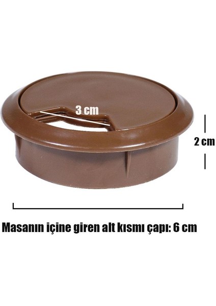 Masa Üstü Kablo Kanalı Deliği Kapağı Kahverengi Masa Kapağı 6 cm (5 Adet)