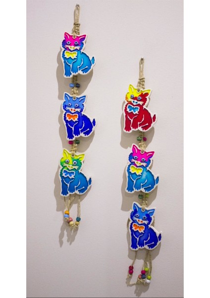 Ikili Üçlü Kedi Duvar Bahçe Balkon Süsü Ev Dekor Hediyelik Eşya