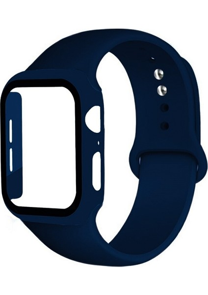 Apple Watch Uyumlu 4-5-6 44MM Silikon Kordon Kayış ve Ekran Koruyucu Kılıf