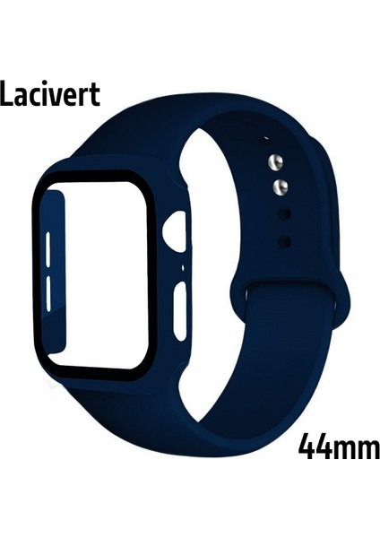 Apple Watch Uyumlu 4-5-6 44MM Silikon Kordon Kayış ve Ekran Koruyucu Kılıf